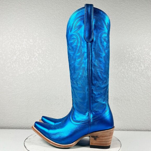 NEW Lane SMOKESHOW Womens Blue Cowboy Boots 7 Leather Western Snip Toe 15" Tall - Picture 4 of 10
